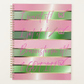 Chic Motivational Striped Pink and Green Quote Planer (Vorderseite)