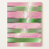 Chic Motivational Striped Pink and Green Quote Planer (Rückseite)