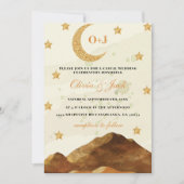 Chic Mountain Moon Aquarell Gold elegante Hochzeit Einladung (Vorderseite)