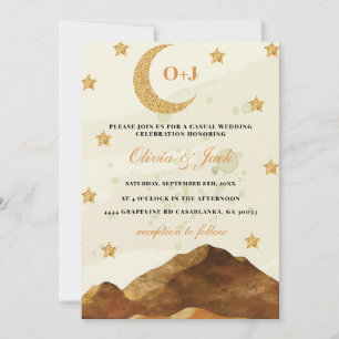 Chic Mountain Moon Aquarell Gold elegante Hochzeit Einladung