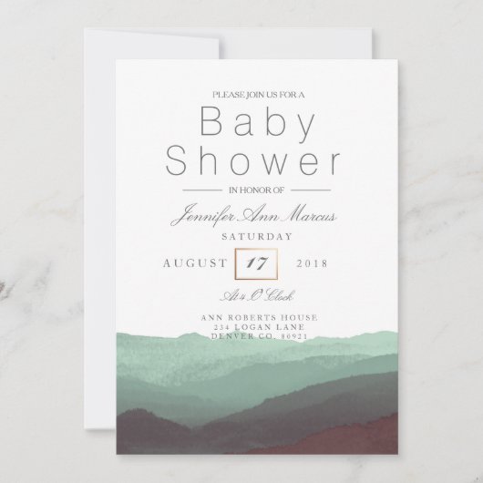 Chic Mountain Watercolor | Pastel Baby Dusche Einladung (Vorderseite)