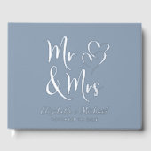 Chic Mr. Foto Dusty Blue Wedding Silver Gästebuch (Vorderseite)
