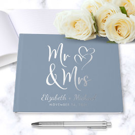 Chic Mr. Foto Dusty Blue Wedding Silver Gästebuch