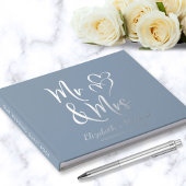 Chic Mr. Foto Dusty Blue Wedding Silver Gästebuch
