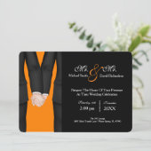 Chic Mr. & Mr. Tuxedo Couple Wedding Celebration Einladung (Stehend Vorderseite)