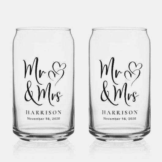 Chic Mr Mrs Bride Groom Wedding Dosenglas (Vorderseite)