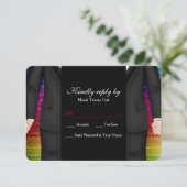 Chic Mr. und Herr Tuxedo Couple RSVP Card Einladung (Stehend Vorderseite)