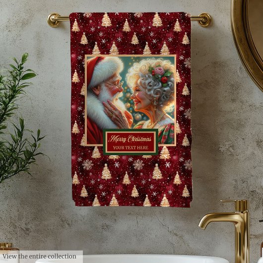 Chic Mr. und Mrs. Claus Gold Trees Red Bath Handtu Badhandtuch Set