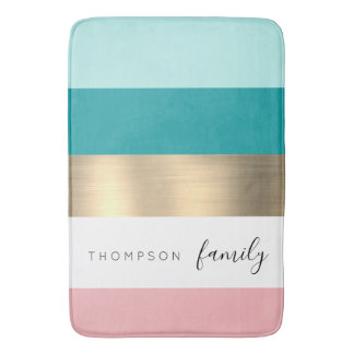 Chic Multicolored gold Stripe Custom Family Badematte