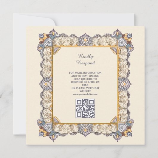 Chic Muslim Islamic Wedding Nikah mit QR-Code Einladung (Rückseite)