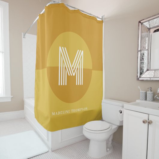 Chic Mustard Yellow Geometric Modern Monogram Duschvorhang (Beispiel)