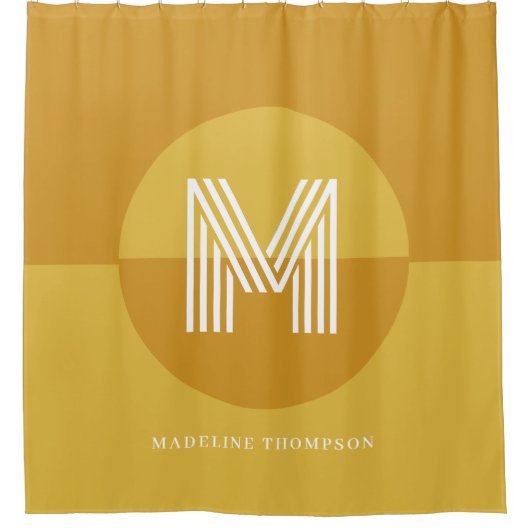 Chic Mustard Yellow Geometric Modern Monogram Duschvorhang (Vorderseite)