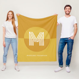 Chic Mustard Yellow Geometric Modern Monogram Fleecedecke
