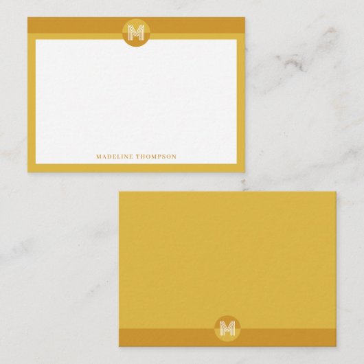 Chic Mustard Yellow Geometric Modern Monogram Mitteilungskarte (Vorne/Hinten)