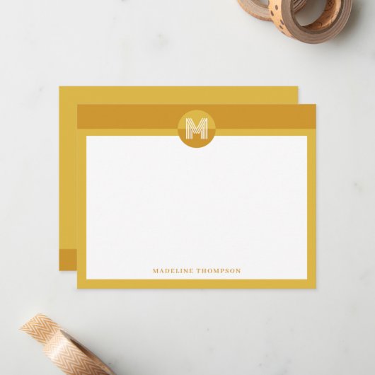 Chic Mustard Yellow Geometric Modern Monogram Mitteilungskarte (Vorderseite/Rückseite Beispiel)