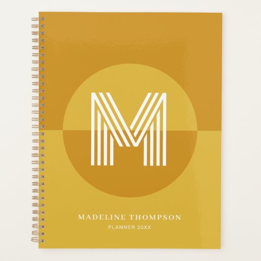 Chic Mustard Yellow Geometric Modern Monogram Planer (Vorderseite)