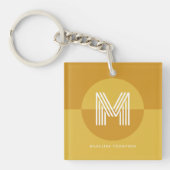 Chic Mustard Yellow Geometric Modern Monogram Schlüsselanhänger (Vorderseite)