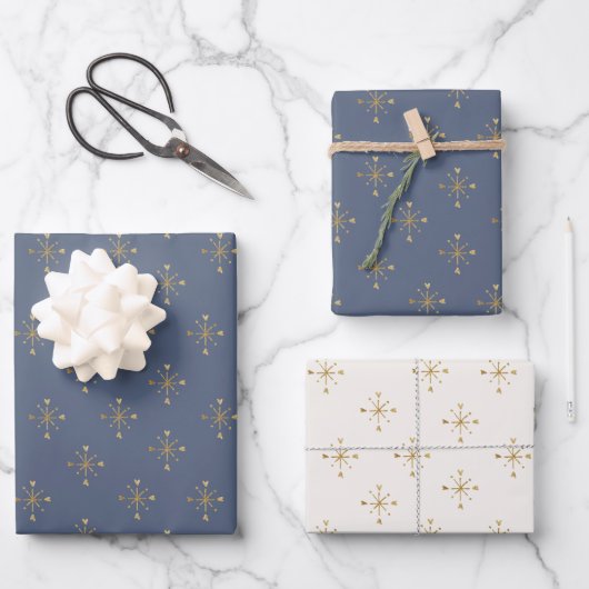 Chic Mutes Blue Ivory & Gold Star Geschenkpapier Set (Vorderseite)