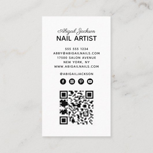 Chic Nail Art QR Code Website Visitenkarte (Rückseite)