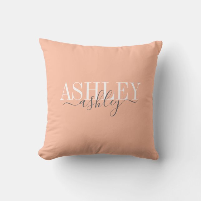 chic Name Monogram Cantaloupe Gray Elegant Kissen (Vorderseite)
