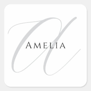 Chic Name Monogram Initial Letter Calligrafy Quadratischer Aufkleber