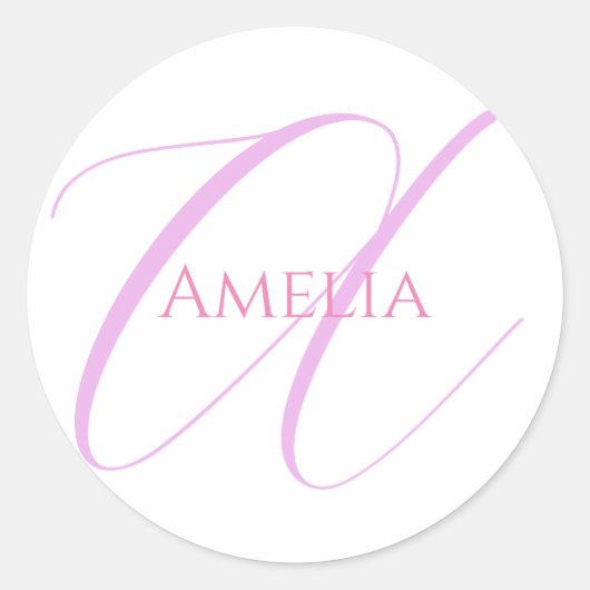 Chic Name Monogram Initial Letter Calligrafy Runder Aufkleber (Vorderseite)