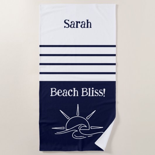 Chic Name Navy Blue Stripes Ocean Strandtuch (Vorderseite)