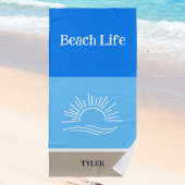 Chic Name Tan und Light Blue Stripes Sea Strandtuch