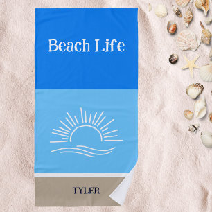 Chic Name Tan und Light Blue Stripes Sea Strandtuch