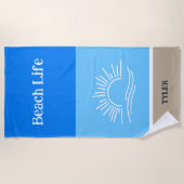 Chic Name Tan und Light Blue Stripes Sea Strandtuch (Vorderseite)