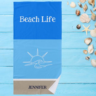 Chic Name Tan White and Blue Streifen Strandtuch