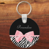Chic Name Zebra Print Soft Girly Light Pink Ribbon Schlüsselanhänger (Vorderseite)