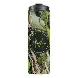 Chic Named Abstrakt Green Black Gold Camouflage Thermosbecher