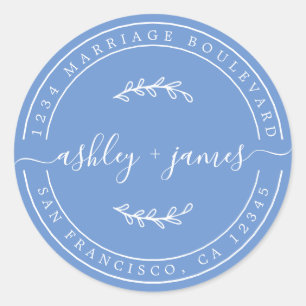 Chic Names Cornflower Blue Wedding Rücksendeadress Runder Aufkleber