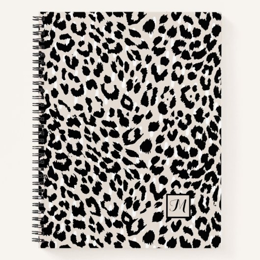 Chic Natural and Black Animal Print mit Monogram Notizblock (Vorderseite)