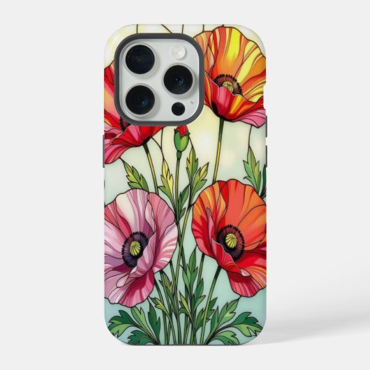 Chic nature lovers cute poppies stained Glass iPhone Hülle (Rückseite)