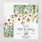 Chic Nature Wildblumen 40. Geburtstag Einladung (Vorne/Hinten)