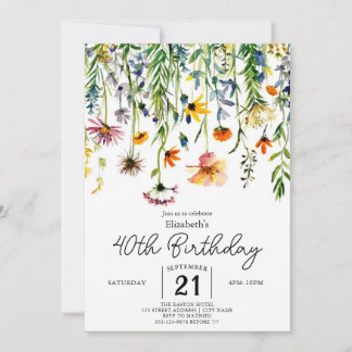 Chic Nature Wildblumen 40. Geburtstag Einladung