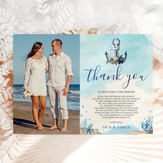 Chic Nautical Anchor Beach Modern Wedding Foto Dankeskarte