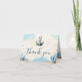 Chic Nautical Anchor Beach Moderne Hochzeit geklap Dankeskarte