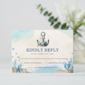 Chic Nautical Anchor Beach Moderne Hochzeit RSVP Karte (Stehend Vorderseite)