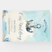 Chic Nautical Anchor Beach Moderne Hochzeit Willko Banner (Horizontal)