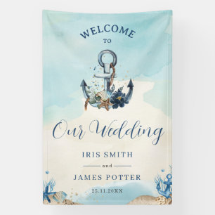 Chic Nautical Anchor Beach Moderne Hochzeit Willko Banner
