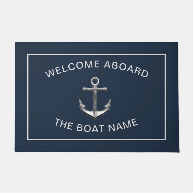 Chic Nautical Anchor Boat Navy Personalisiert Fußmatte (Vorderseite)
