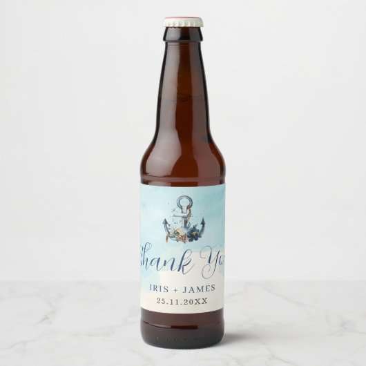 Chic Nautical Anchor Modern Beach Wedding Bierflaschenetikett (Vorderseite)