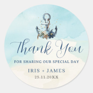 Chic Nautical Anchor Modern Beach Wedding Runder Aufkleber