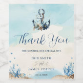 Chic Nautical Anchor Modern Beach Wedding Weinetikett (Einzelnes Label)