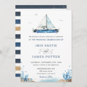 Chic Nautical Blue Boat Beach Moderne Hochzeit Einladung (Vorne/Hinten)