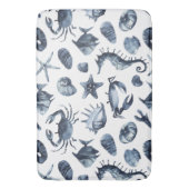 Chic Nautical Blue Seashell Seepferd Seesterkrabbe Badematte (Vorderseite Vertikal)