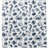 Chic Nautical Blue Seashell Seepferd Seestreifenkr Duschvorhang (Vorderseite)
